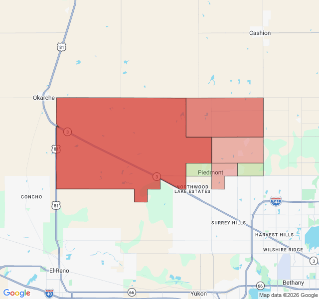 Map of septic coverage in Piedmont, OK