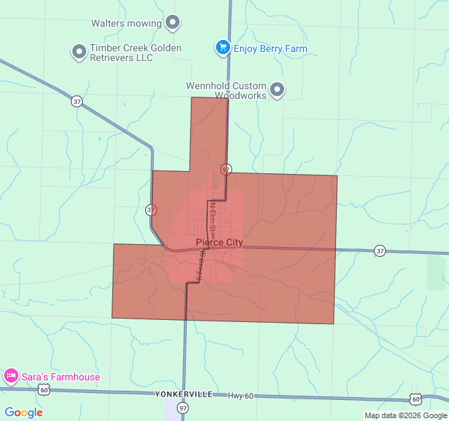 Map of septic coverage in Pierce City, MO