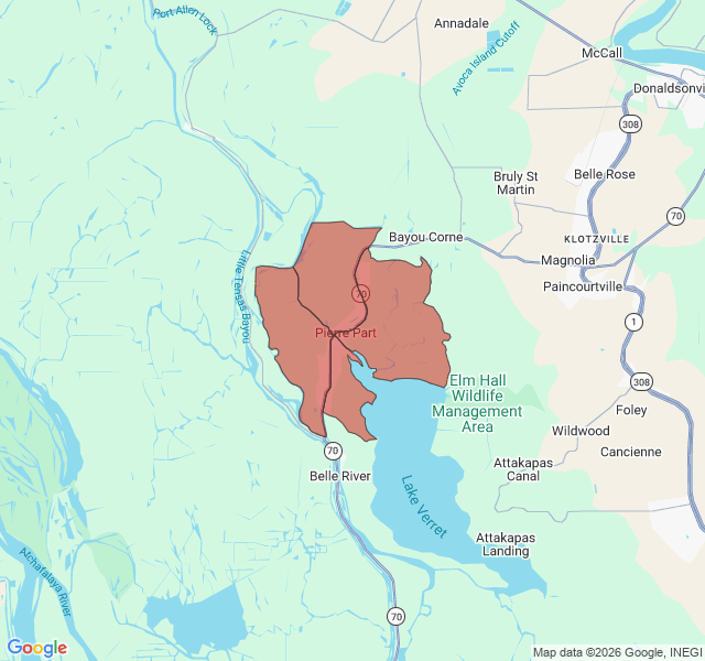 Map of septic coverage in Pierre Part, LA