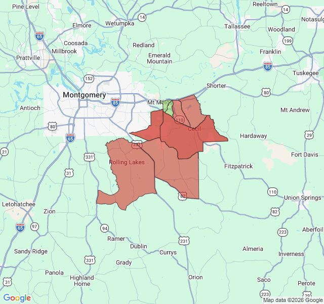 Map of septic coverage in Pike Road, AL