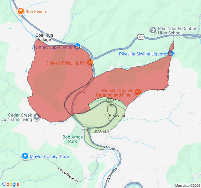 Map of septic coverage in Pikeville, KY