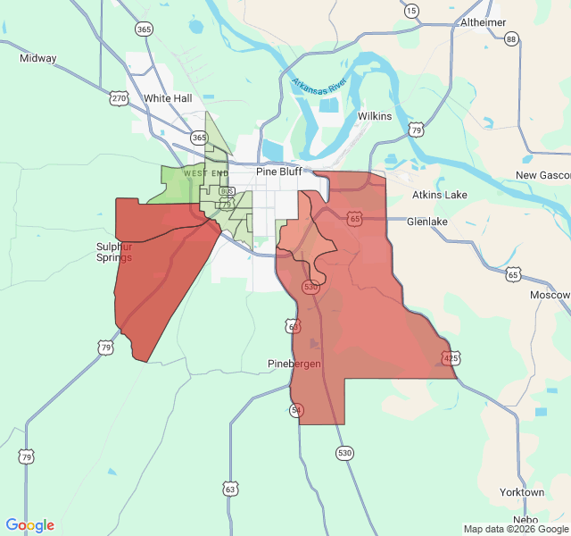 Map of septic coverage in Pine Bluff, AR