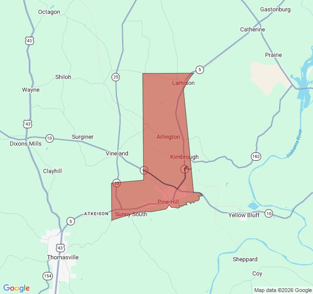 Map of septic coverage in Pine Hill, AL