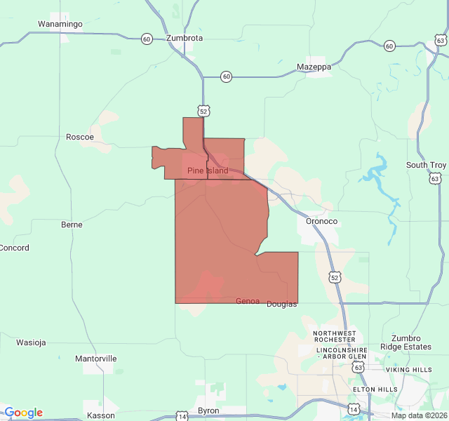 Map of septic coverage in Pine Island, MN