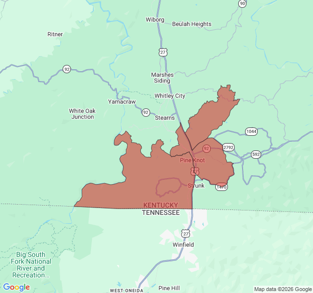 Map of septic coverage in Pine Knot, KY