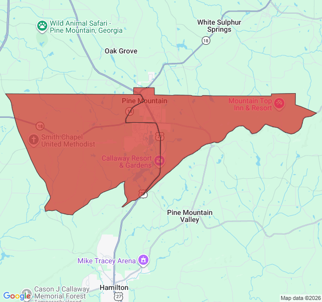 Map of septic coverage in Pine Mountain, GA