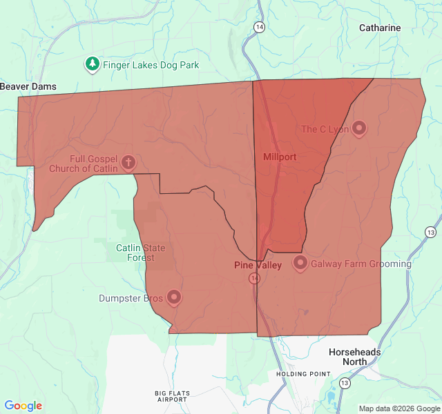 Map of septic coverage in Pine Valley, NY