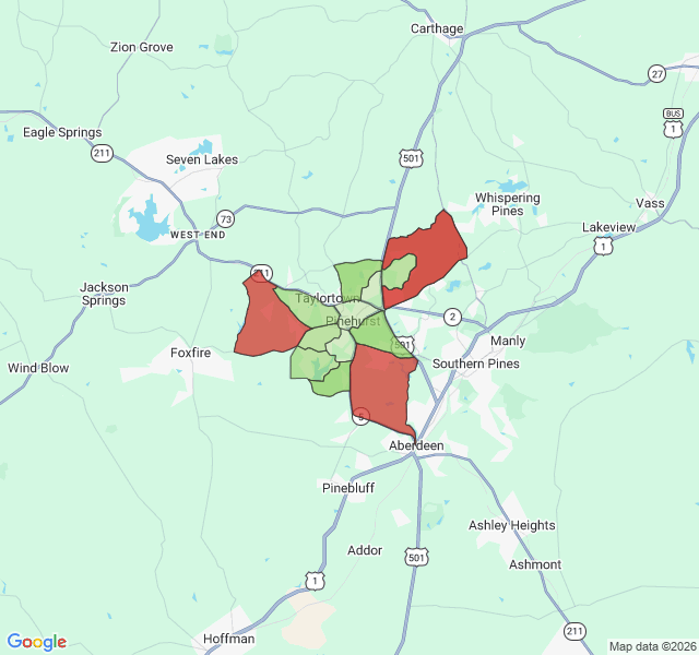 Map of septic coverage in Pinehurst, NC