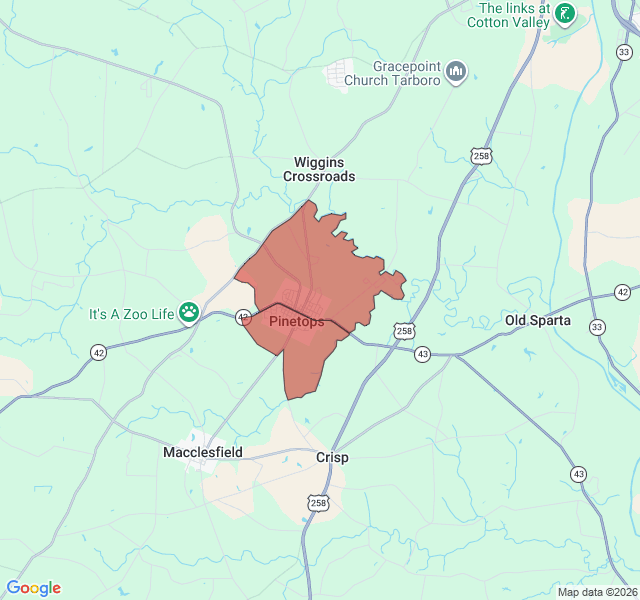 Map of septic coverage in Pinetops, NC