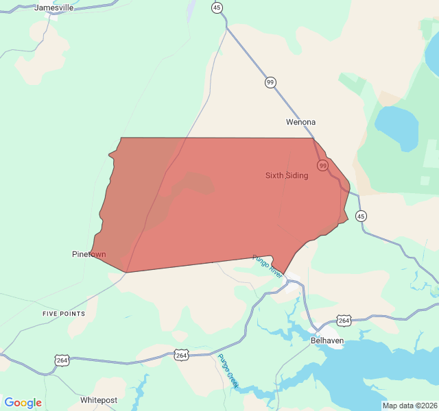 Map of septic coverage in Pinetown, NC