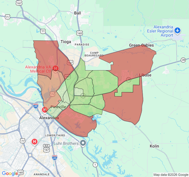 Map of septic coverage in Pineville, LA