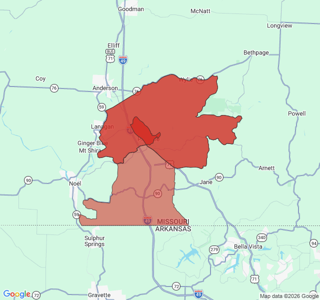 Map of septic coverage in Pineville, MO