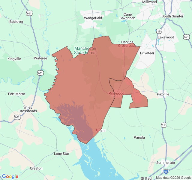 Map of septic coverage in Pinewood, SC