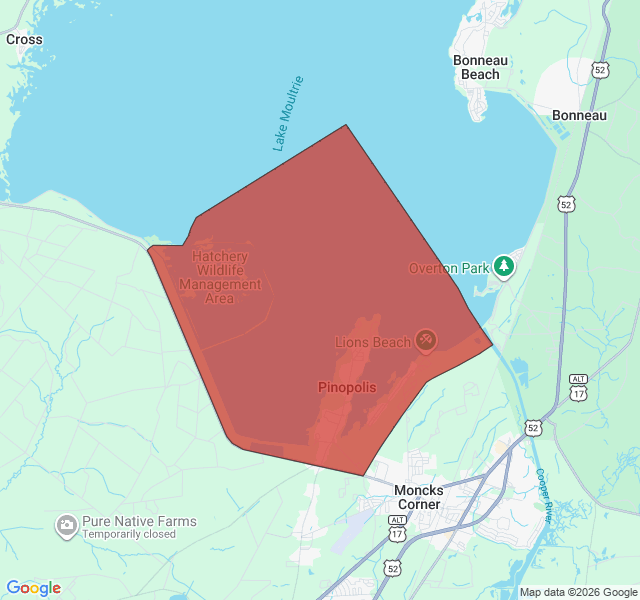 Map of septic coverage in Pinopolis, SC