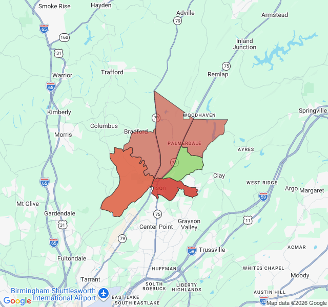 Map of septic coverage in Pinson, AL