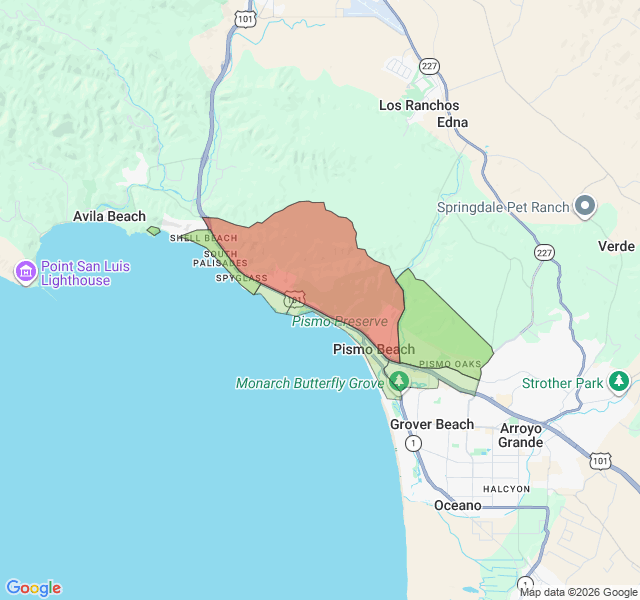 Map of septic coverage in Pismo Beach, CA
