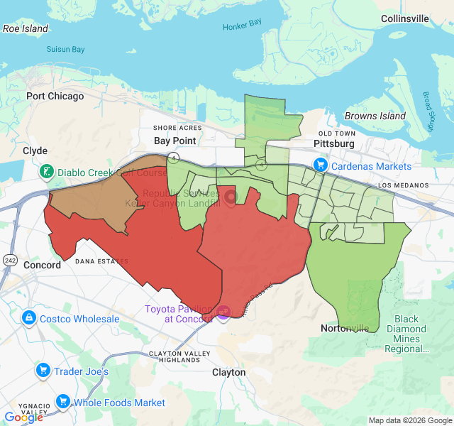 Map of septic coverage in Pittsburg, CA