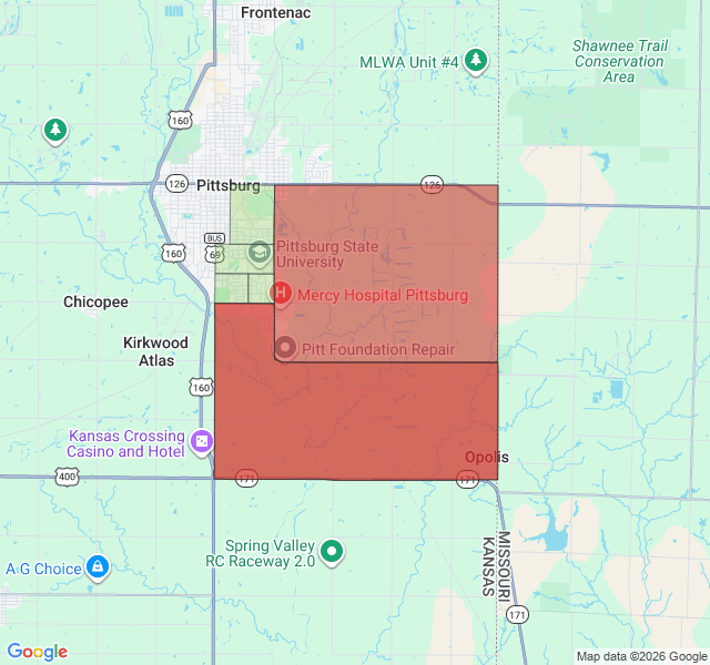 Map of septic coverage in Pittsburg, KS