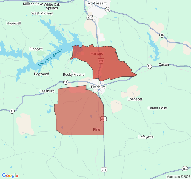 Map of septic coverage in Pittsburg, TX