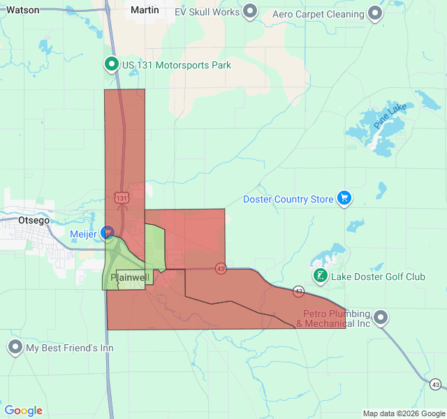 Map of septic coverage in Plainwell, MI