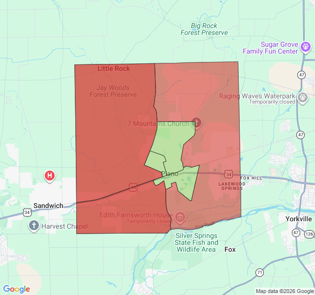 Map of septic coverage in Plano, IL