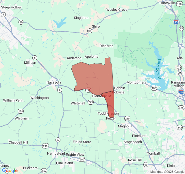 Map of septic coverage in Plantersville, TX