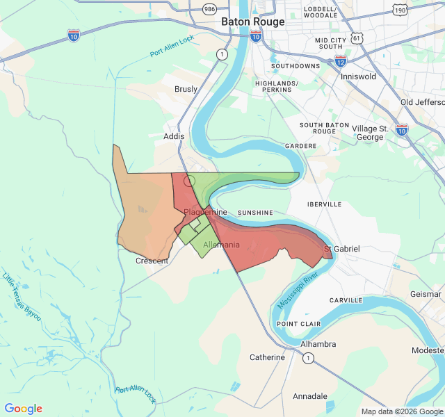 Map of septic coverage in Plaquemine, LA