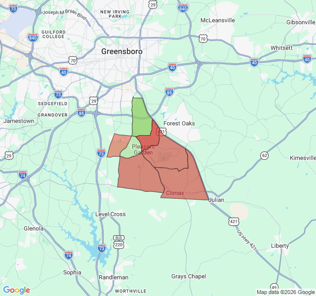 Map of septic coverage in Pleasant Garden, NC