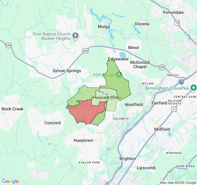 Map of septic coverage in Pleasant Grove, AL