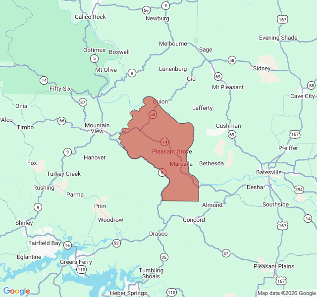 Map of septic coverage in Pleasant Grove, AR