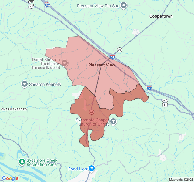 Map of septic coverage in Pleasant View, TN