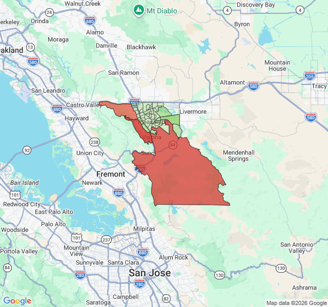 Map of septic coverage in Pleasanton, CA