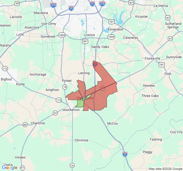 Map of septic coverage in Pleasanton, TX