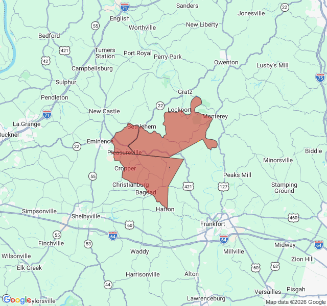 Map of septic coverage in Pleasureville, KY