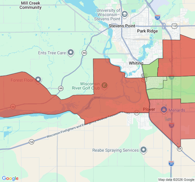 Map of septic coverage in Plover, WI