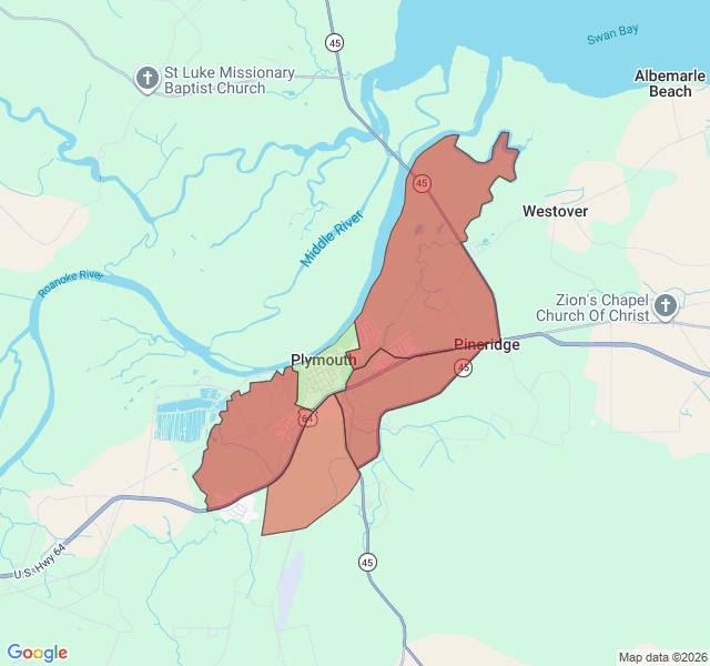 Map of septic coverage in Plymouth, NC