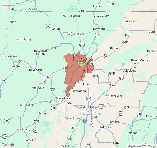 Map of septic coverage in Pocahontas, AR