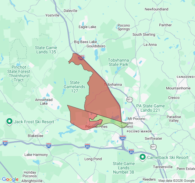 Map of septic coverage in Pocono Pines, PA