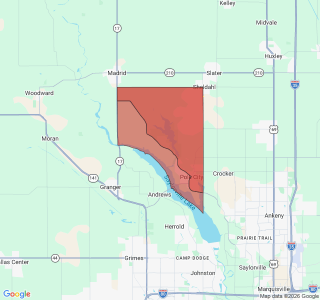 Map of septic coverage in Polk City, IA