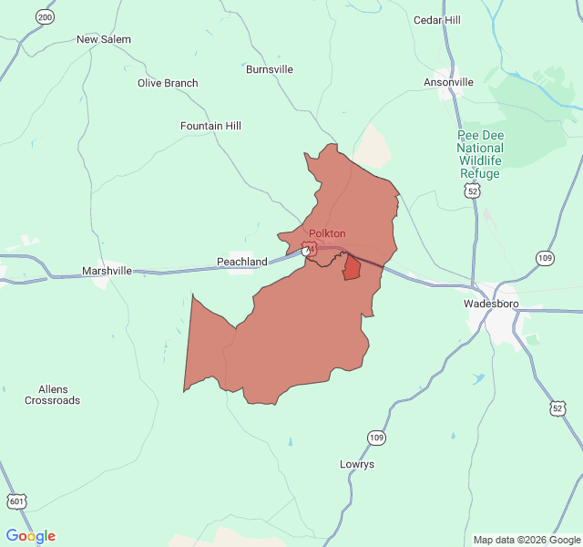Map of septic coverage in Polkton, NC