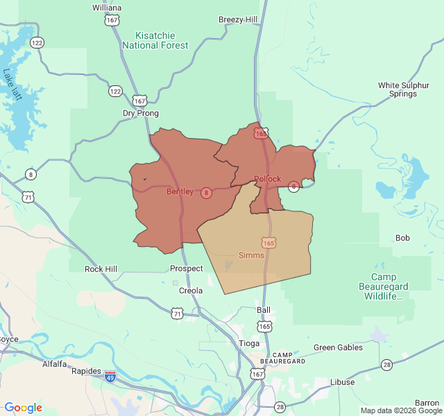 Map of septic coverage in Pollock, LA