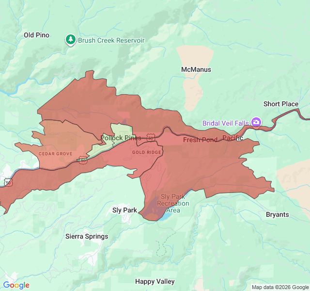 Map of septic coverage in Pollock Pines, CA