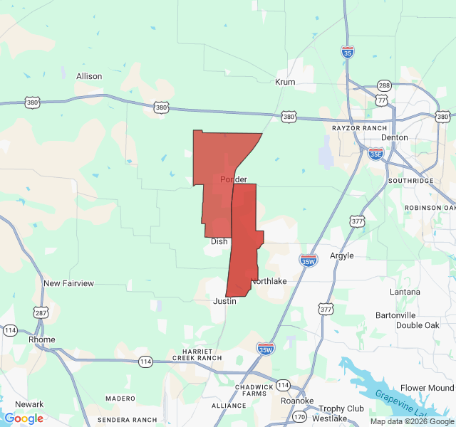 Map of septic coverage in Ponder, TX