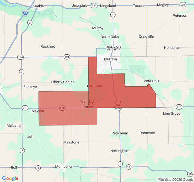 Map of septic coverage in Poneto, IN