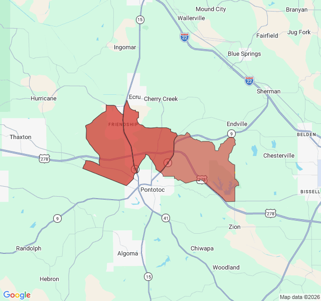 Map of septic coverage in Pontotoc, MS