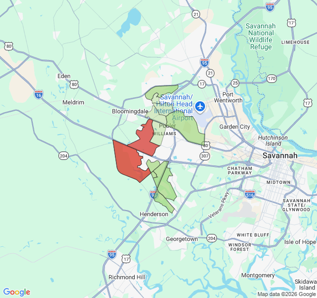 Map of septic coverage in Pooler, GA