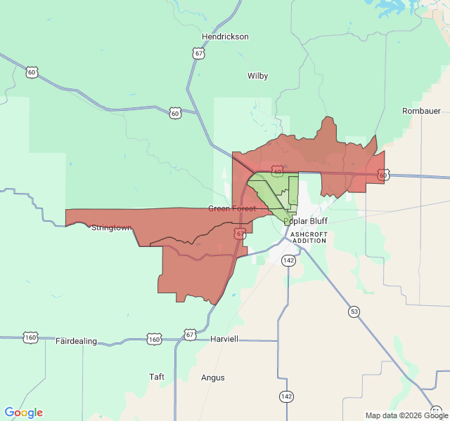 Map of septic coverage in Poplar Bluff, MO