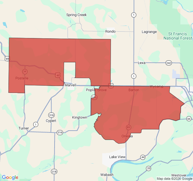Map of septic coverage in Poplar Grove, AR