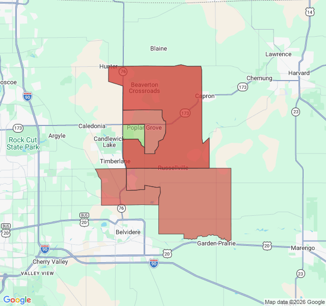 Map of septic coverage in Poplar Grove, IL
