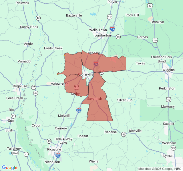 Map of septic coverage in Poplarville, MS